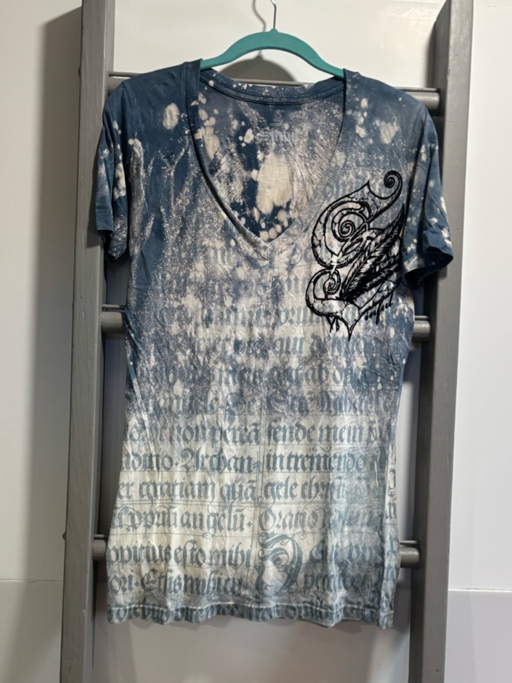 Sinful/Affliction women med, indie sleaze, Y2K, velvet, appliqué, angel, biker
